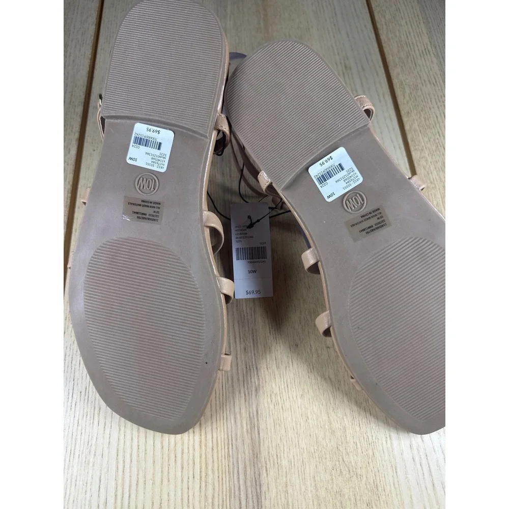 Lane Bryant‎ Womens 10W Tan Beige Multi Strap Flat Gladiator Square Toe NWT